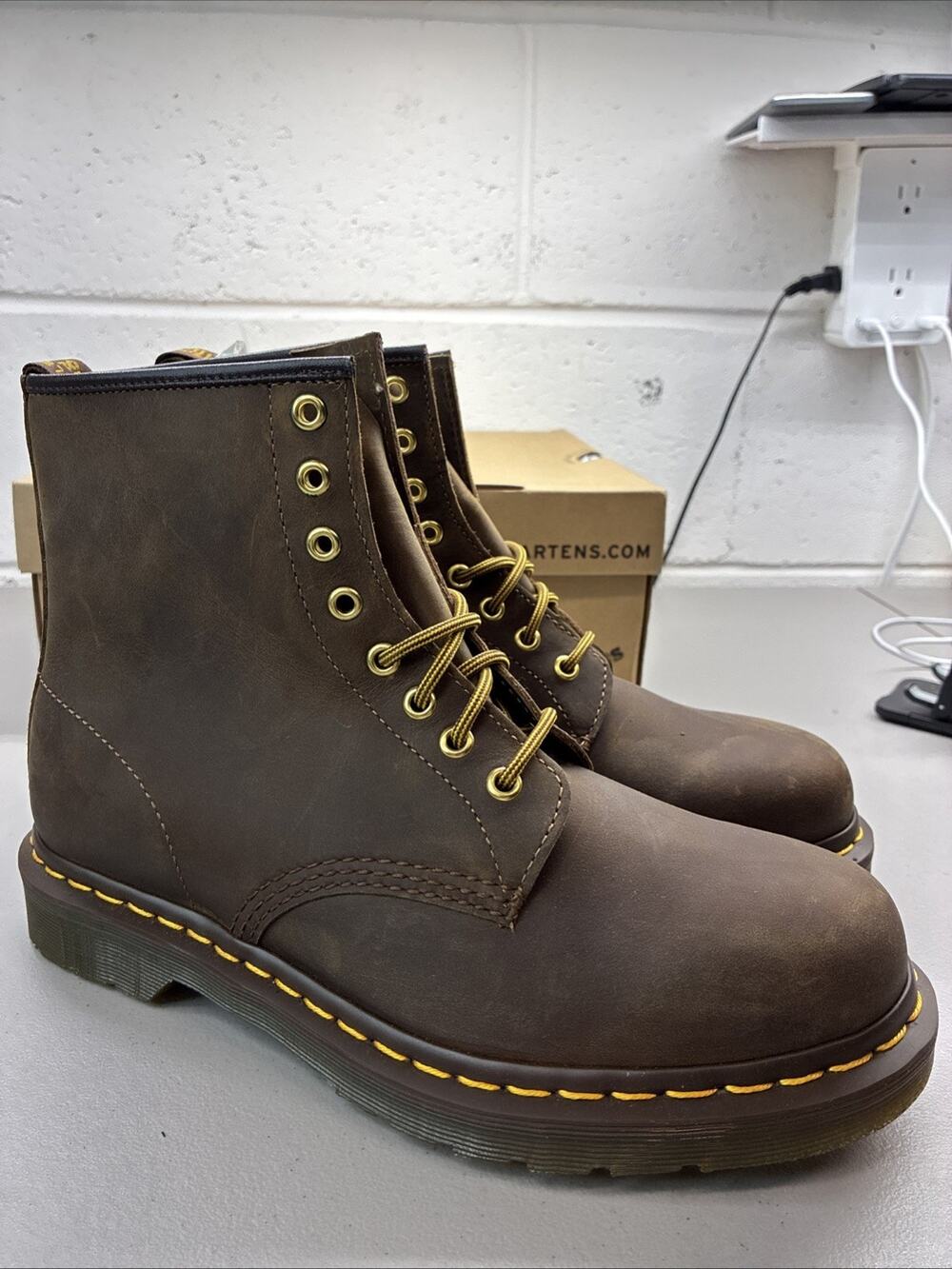 Dr. Martens Unisex 1460 Crazy Horse Leather 8 Eye Boot, Brown, 10 Women/9 Men